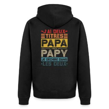 J'ai deux titres Papa et Papy, père, grand père - Veste à capuche bio Premium Unisexe - noir - Dos - Nico (187cm)