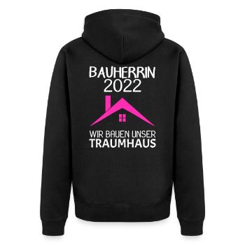 Bauherrin Hausbau Baustelle Richtfest 2022 - Unisex Premium Bio Zip Hoodie - Schwarz - Hinten - Nico (187cm)