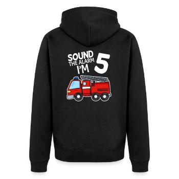 5. Anniversaire d’enfant - 5 ans - pompiers - Veste à capuche bio Premium Unisexe - noir - Dos - Nico (187cm)