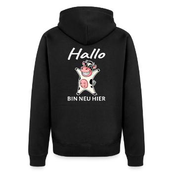 Baby Geburt Schwanger - Hallo ich bin neu Hier - Unisex Premium Bio Zip Hoodie - Schwarz - Hinten - Nico (187cm)