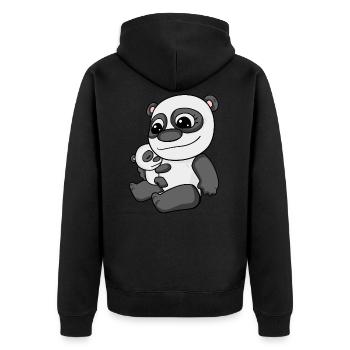Panda mit Baby - Panda mit Kind - Unisex Premium Bio Zip Hoodie - Schwarz - Hinten - Nico (187cm)