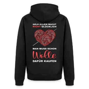 Geld macht nicht glücklich man muss Wolle kaufen - Unisex Premium Bio Zip Hoodie - Schwarz - Hinten - Nico (187cm)