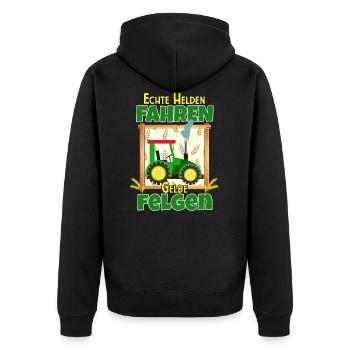 Echte Helden fahren gelbe Felgen Traktor fahren - Unisex Premium Bio Zip Hoodie - Schwarz - Hinten - Nico (187cm)