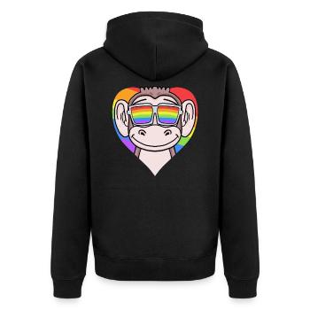LGBT Herz mit Affe Regenbogen - Unisex Premium Bio Zip Hoodie - Schwarz - Hinten - Nico (187cm)