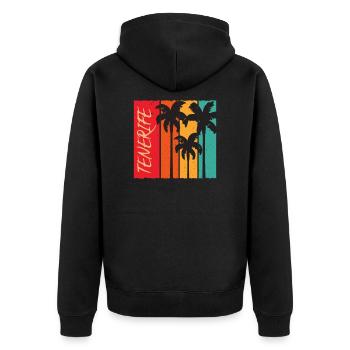 Teneriffa Vintage Spanien Urlaub Geschenk - Unisex Premium Bio Zip Hoodie - Schwarz - Hinten - Nico (187cm)