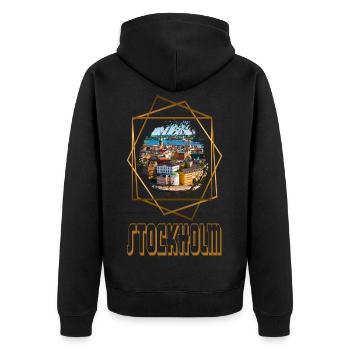 Stockholm Schweden Skyline Stadt Heimat Liebe - Unisex Premium Bio Zip Hoodie - Schwarz - Hinten - Nico (187cm)