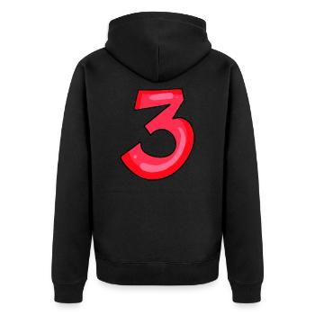 3 rot - Zahl Drei - Ziffer - Unisex Premium Bio Zip Hoodie - Schwarz - Hinten - Nico (187cm)