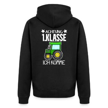 Einschulung Erste Klasse Junge Traktor - Unisex Premium Bio Zip Hoodie - Schwarz - Hinten - Nico (187cm)