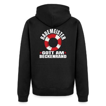 Lustiger Bademeister Spruch Rettungsschwimmer - Unisex Premium Bio Zip Hoodie - Schwarz - Hinten - Nico (187cm)