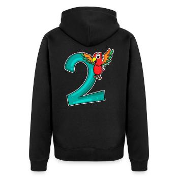 2e anniversaire - 2 ans - Motif perroquet - Veste à capuche bio Premium Unisexe - noir - Dos - Nico (187cm)