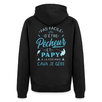 Papy Pêcheur Humour Pêche Grands Pères - Veste à capuche bio Premium Unisexe - noir - Dos - Nico (187cm)