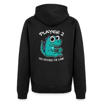 Zweites Baby Spieler 2 Baby Dinosaurier Schwanger - Unisex Premium Bio Zip Hoodie - Schwarz - Hinten - Nico (187cm)