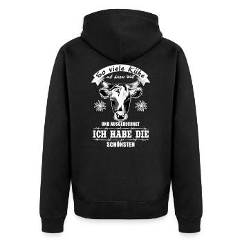 So viele Kühe auf dieser Welt Shirt für Sennerin - Unisex Premium Bio Zip Hoodie - Schwarz - Hinten - Nico (187cm)