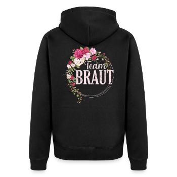 Team Braut Brautjungfern Junggesellin Hochzeit - Unisex Premium Bio Zip Hoodie - Schwarz - Hinten - Nico (187cm)