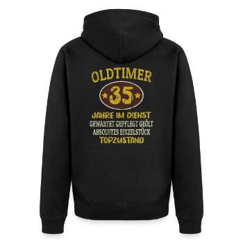 35 Jähriges Dienstjubiläum Firmenjubiläum Oldtimer - Unisex Premium Bio Zip Hoodie - Schwarz - Hinten - Nico (187cm)