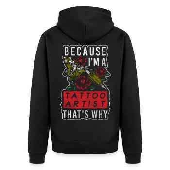 Tattoo Tätowierung Ink Kunst - Unisex Premium Bio Zip Hoodie - Schwarz - Hinten - Nico (187cm)