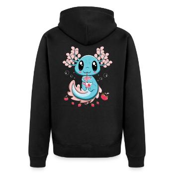 Strawberry Milk Axolotl Fish Cartoon Cute Axolotl - Unisex Premium Organic Zip Hoodie - black - Back - Nico (187cm)