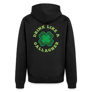 Clover Drink Like Gallagher Saint Patrick's Day - Unisex Premium Bio Zip Hoodie - Schwarz - Hinten - Nico (187cm)