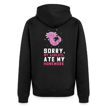Sorry My Axolotl Ate My Homework Axolotl - Unisex Premium Organic Zip Hoodie - black - Back - Nico (187cm)
