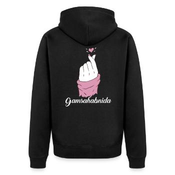 Gamsahabnida Korean Heart K Pop Heart Finger - Unisex Premium Organic Zip Hoodie - black - Back - Nico (187cm)