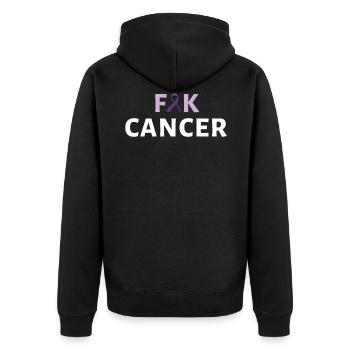 F Cancer Purple Pancreatic Cancer Awareness - Unisex Premium Bio Zip Hoodie - Schwarz - Hinten - Nico (187cm)