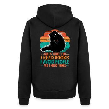 Cat Read Books Avoid People Book Reading Bookworm - Unisex Premium Bio Zip Hoodie - Schwarz - Hinten - Nico (187cm)