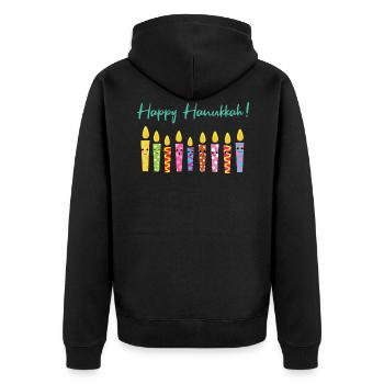 Cute Happy Hanukkah Candles Menorah Jewish - Unisex Premium Organic Zip Hoodie - black - Back - Nico (187cm)