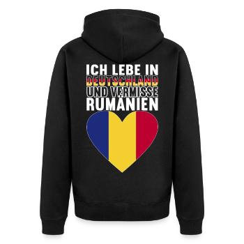 Rumänien Rumänische Flagge - Unisex Premium Bio Zip Hoodie - Schwarz - Hinten - Nico (187cm)