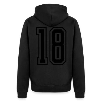 18 Zahl nummer - Unisex Premium Bio Zip Hoodie - Schwarz - Hinten - Nico (187cm)