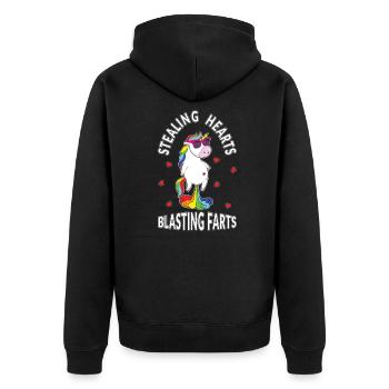 Kawaii Unicorn Steal Hearts Blast Farts Valentines - Veste à capuche bio Premium Unisexe - noir - Dos - Nico (187cm)