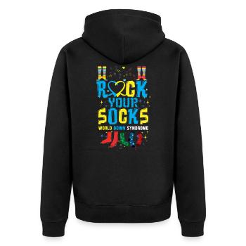 Rock Your Socks World Down Syndrome Awareness Day - Unisex Premium Organic Zip Hoodie - black - Back - Nico (187cm)