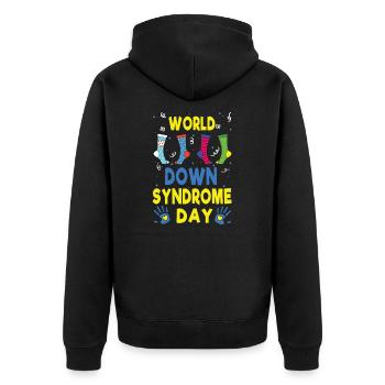 Socks Blue Yellow Down Syndrome Awareness Day - Unisex Premium Organic Zip Hoodie - black - Back - Nico (187cm)