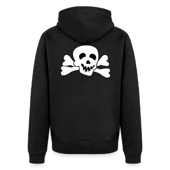 Pirat Totenkopf Knochen - Unisex Premium Bio Zip Hoodie - Schwarz - Hinten - Nico (187cm)