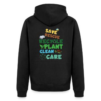 Save Rescue Clean Planet Save Earth Day - Unisex Premium Bio Zip Hoodie - Schwarz - Hinten - Nico (187cm)