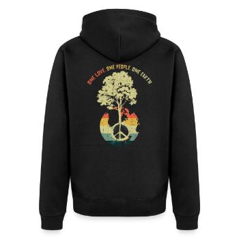 Retro Vintage People Planet Save World Earth Day - Unisex Premium Bio Zip Hoodie - Schwarz - Hinten - Nico (187cm)