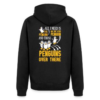 All Need Penguins Over There Penguin - Unisex Premium Bio Zip Hoodie - Schwarz - Hinten - Nico (187cm)