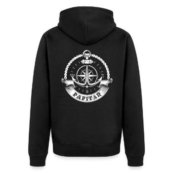 Papitän | Papa und Kapitän Retro Anker Vatertag - Unisex Premium Bio Zip Hoodie - Schwarz - Hinten - Nico (187cm)