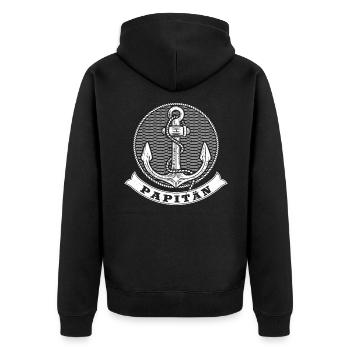 Papitän | Papa und Kapitän Retro Anker Vatertag - Unisex Premium Bio Zip Hoodie - Schwarz - Hinten - Nico (187cm)