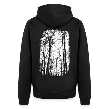 Wald - schwarz/weiss - Natur - Nachhaltige Kunst - Unisex Premium Bio Zip Hoodie - Schwarz - Hinten - Nico (187cm)