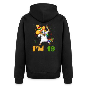 Age 19 Year Old Dab Unicorn Mexican Cinco De Mayo - Unisex Premium Bio Zip Hoodie - Schwarz - Hinten - Nico (187cm)