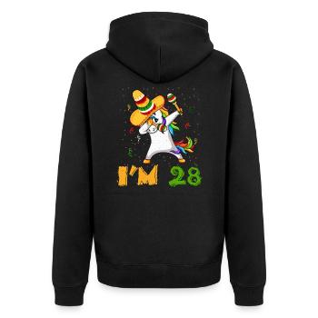 Age 28 Year Old Dab Unicorn Mexican Cinco De Mayo - Unisex Premium Organic Zip Hoodie - black - Back - Nico (187cm)