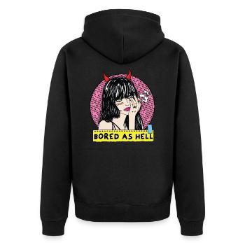 POP-ART Bored As Hell ARTWORK, Devil Frau 80s - Unisex Premium Organic Zip Hoodie - black - Back - Nico (187cm)