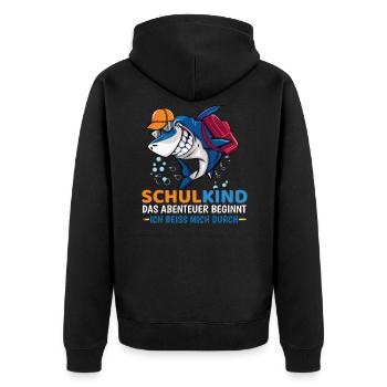 Schulkind Hai Einschulung Das Abenteuer Beginnt - Unisex Premium Bio Zip Hoodie - Schwarz - Hinten - Nico (187cm)