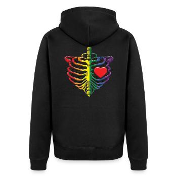 Skeleton Heart Rainbow LGBTQ Gay Pride LGBT Pride - Unisex Premium Bio Zip Hoodie - Schwarz - Hinten - Nico (187cm)