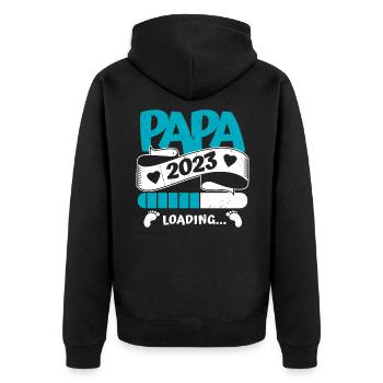 Papa Loading 2023 | Werdender Papa Vater - Unisex Premium Bio Zip Hoodie - Schwarz - Hinten - Nico (187cm)