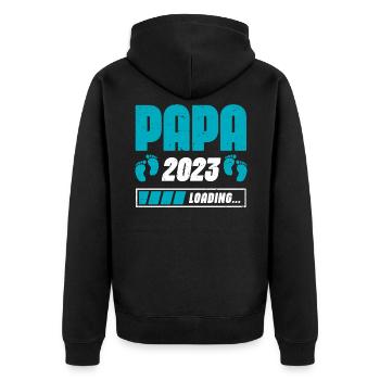Papa Loading 2023 | Werdender Papa Vater - Unisex Premium Bio Zip Hoodie - Schwarz - Hinten - Nico (187cm)