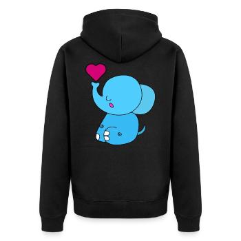 Süsser Elefant mit Herz - Unisex Premium Bio Zip Hoodie - Schwarz - Hinten - Nico (187cm)