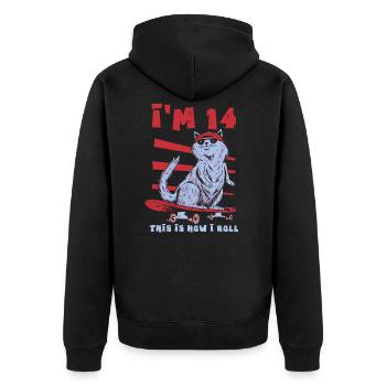 Âge 14 ans Naissance Street Cat Skating Skate Skater - Veste à capuche bio Premium Unisexe - noir - Dos - Nico (187cm)