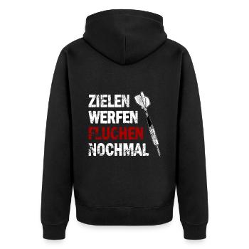 Lustig Dart Scheiben Wettkampf Darten - Unisex Premium Bio Zip Hoodie - Schwarz - Hinten - Nico (187cm)