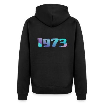 1973 Geburtstagsgeschenk Jahrgang 1973 Retro 1973 - Unisex Premium Bio Zip Hoodie - Schwarz - Hinten - Nico (187cm)